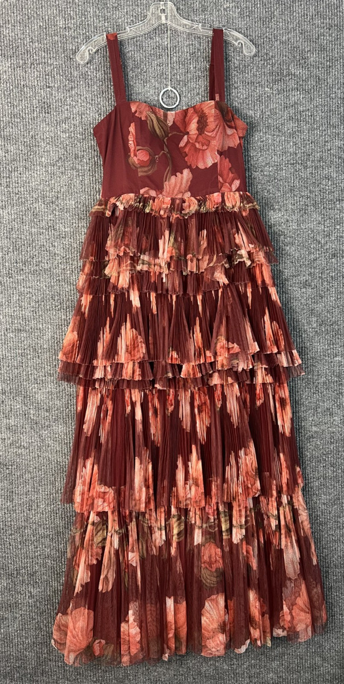 Hutch Nalina Dress Size 8 Red Floral Tiered Chiffon Sleeveless Romantic
